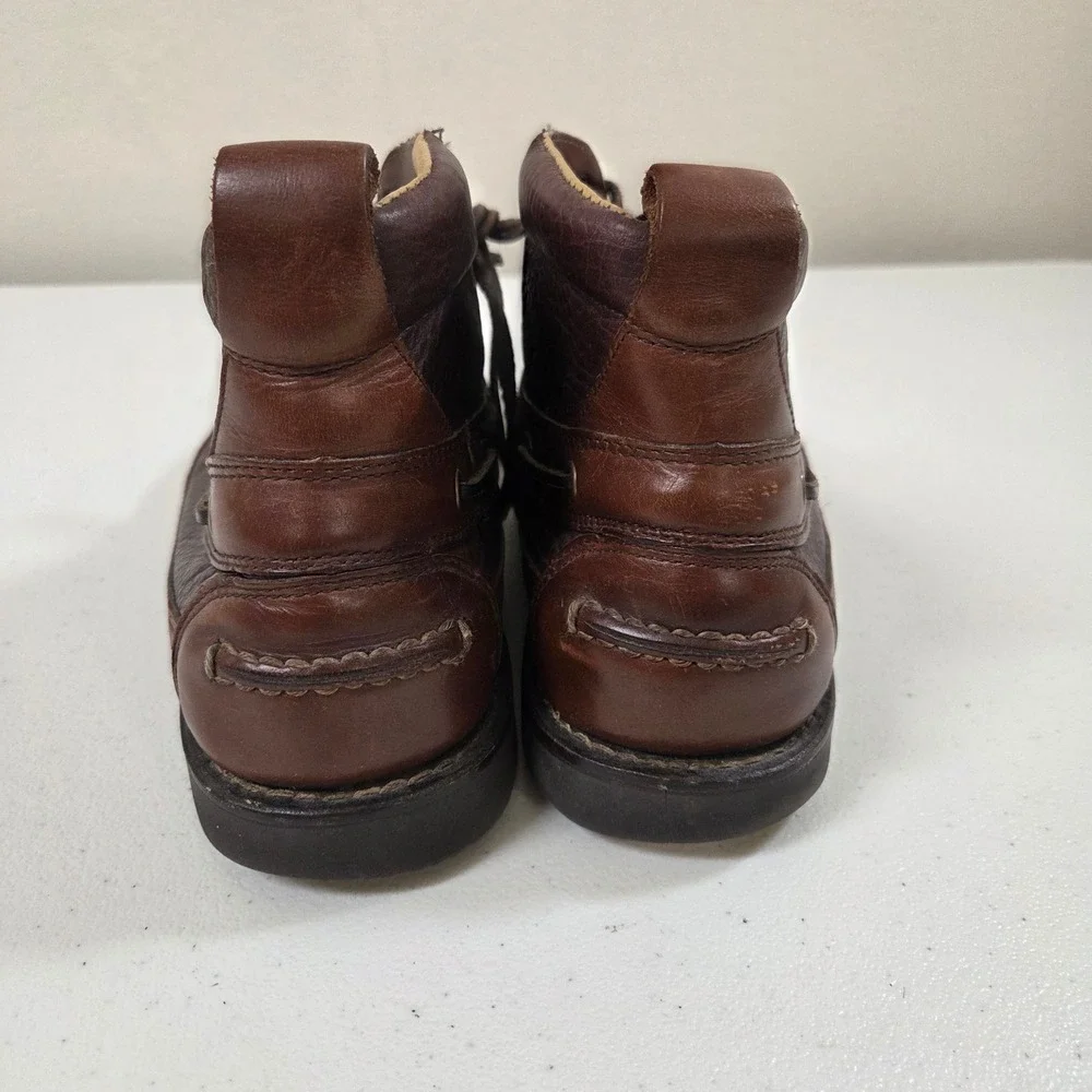 LL Bean Mens Brown Leather Chukka Boat Boots Moc Toe Lug Sole Size 11 D 214479
